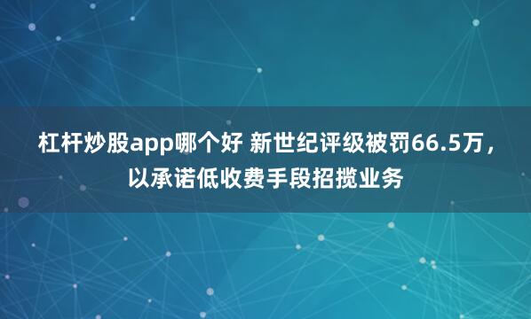 杠杆炒股app哪个好 新世纪评级被罚66.5万，以承诺低收费手段招揽业务